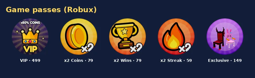 Icons of the five Solve The Cube game passes with Robux prices
