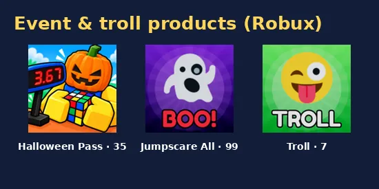 Icons of the Halloween Pass, Jumpscare All and Troll a Player products