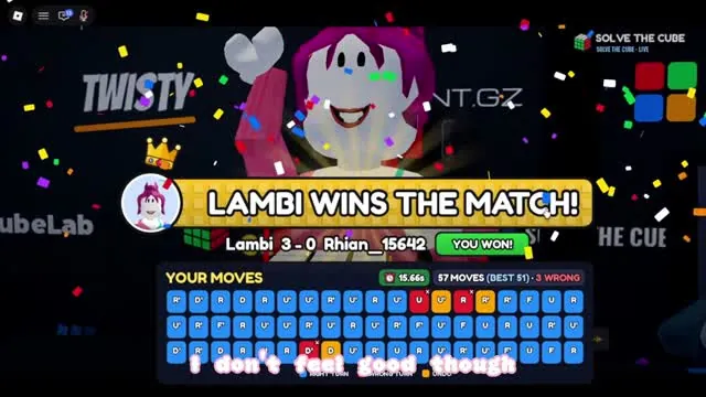 Lambi Wins The Match banner with the Your Moves grid