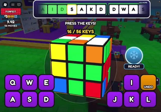 Mobile layout with on-screen Q, W, E, A, S, D and I, J, K, L buttons plus Undo